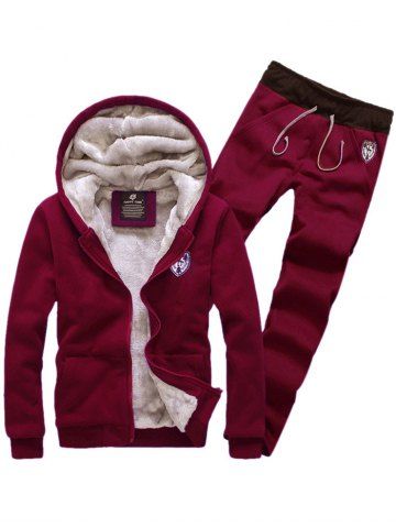 applique zip up flocking hoodie and pants twinset