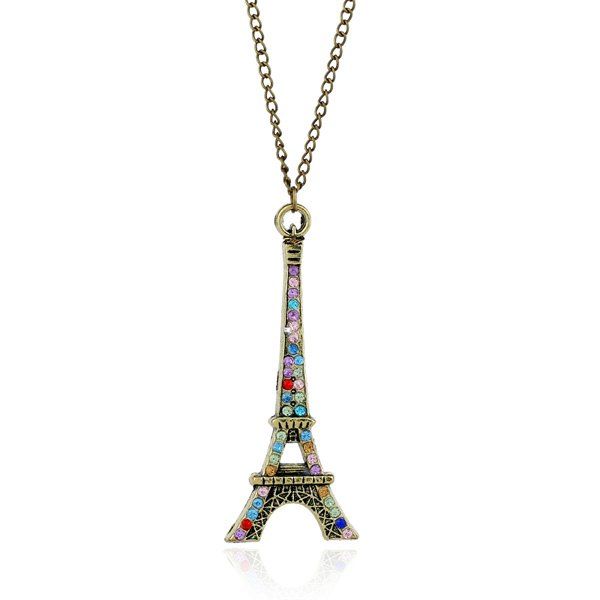 

Rhinestone Eiffel Tower Sweater Chain, Bronze-colored