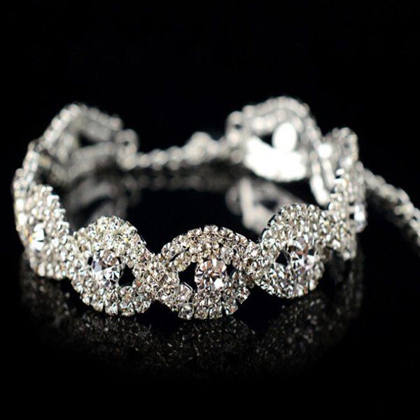 

Rhinestoned Braid Bangle Bracelet, Silver