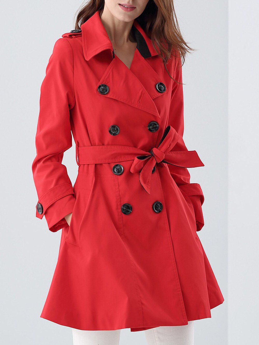[40% OFF] Double Breasted Skirted Tie Belt Trench Coat | Rosegal