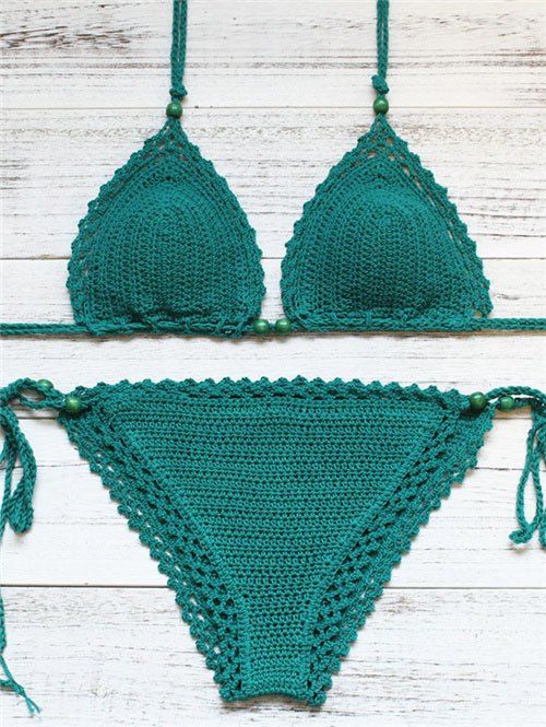 [34% OFF] Halter Crochet String Bikini Set | Rosegal