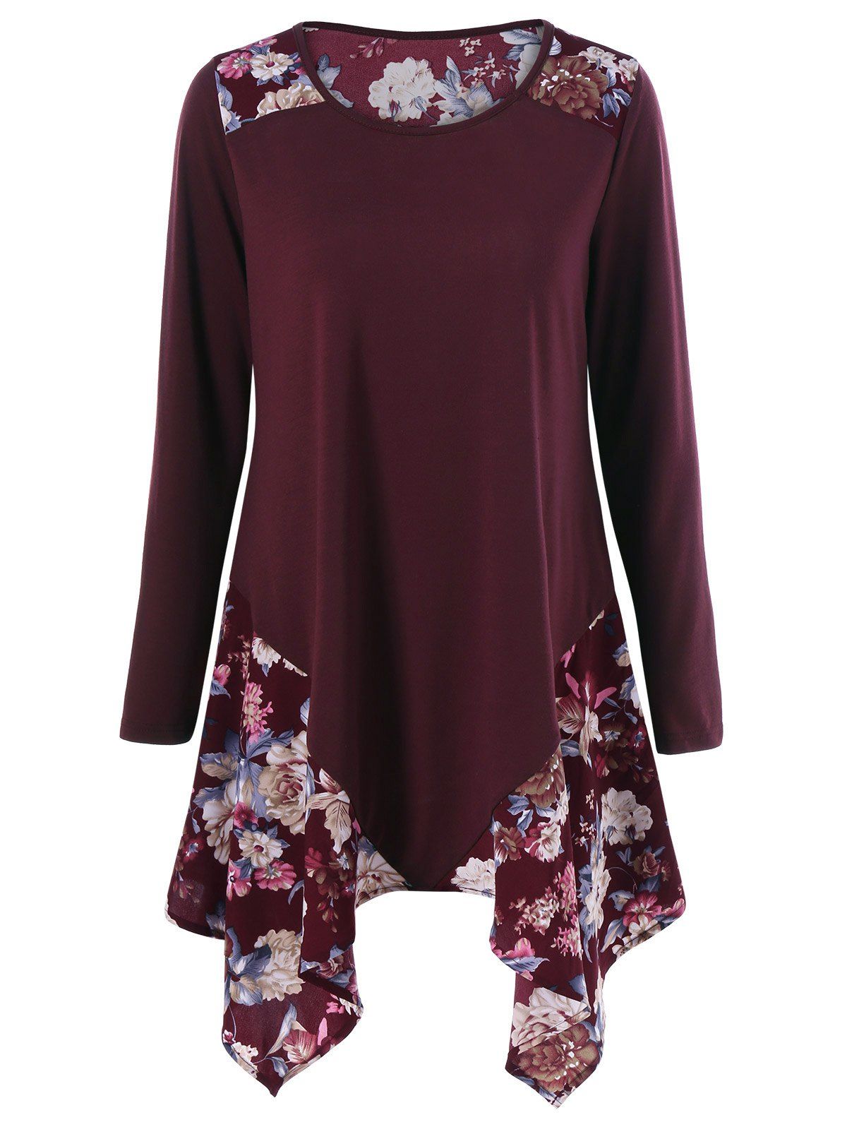 [29% OFF] Floral Print Asymmetric Tunic T-Shirt | Rosegal