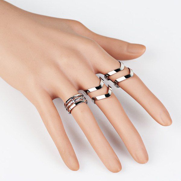 

Geometric Hollow Out Cuff Rings, Silver