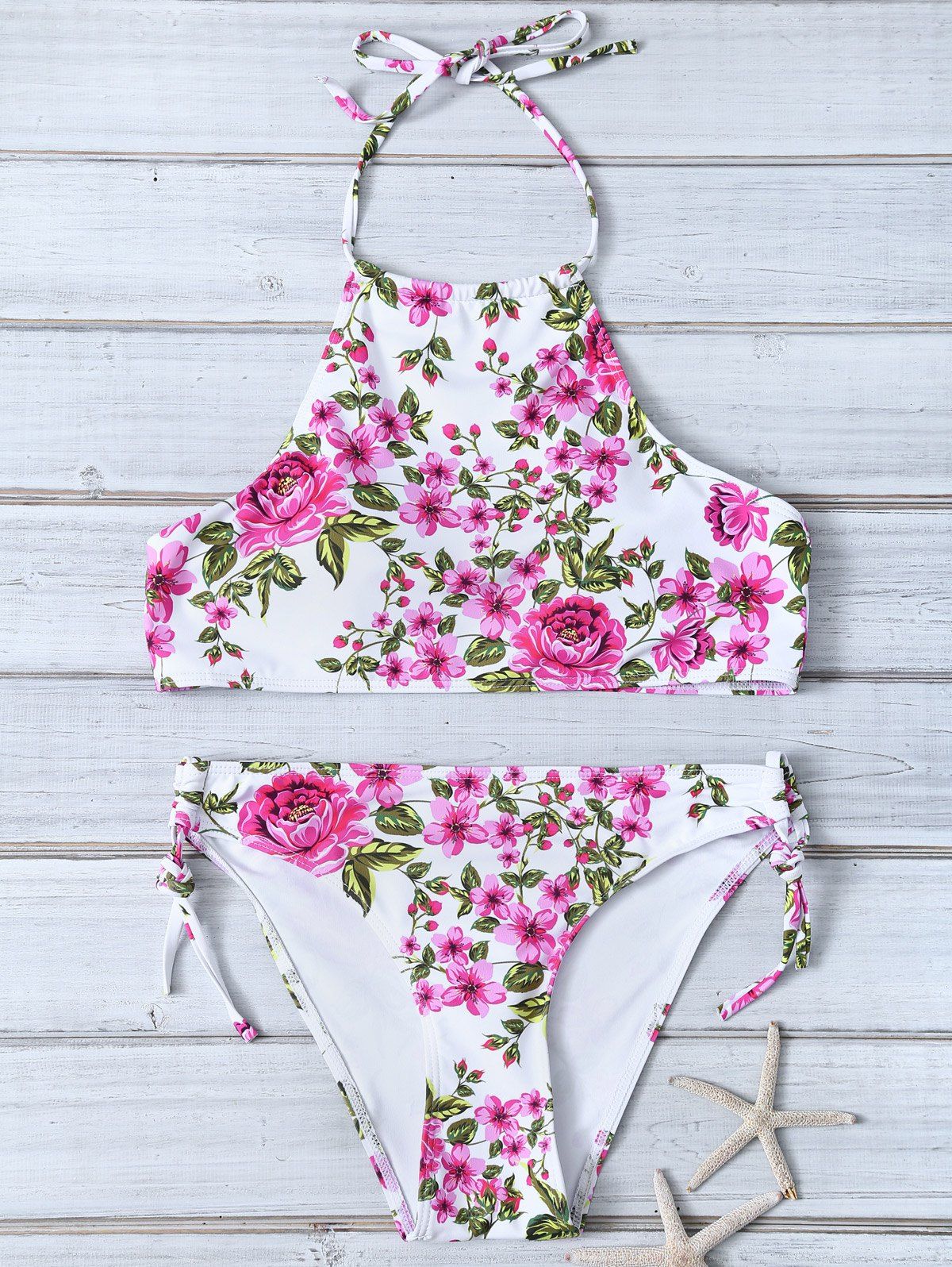 [36 Off] Halter Tiny Floral Bikini Set Rosegal