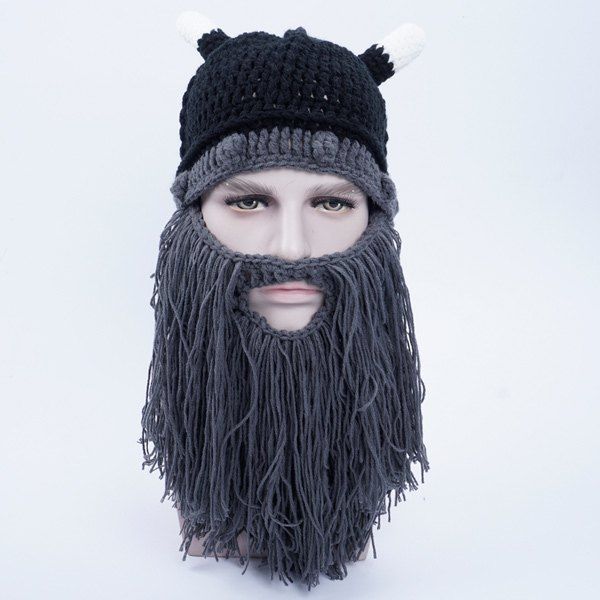 

Faux Mustache Knit Animal Head Beanie Hat, Black