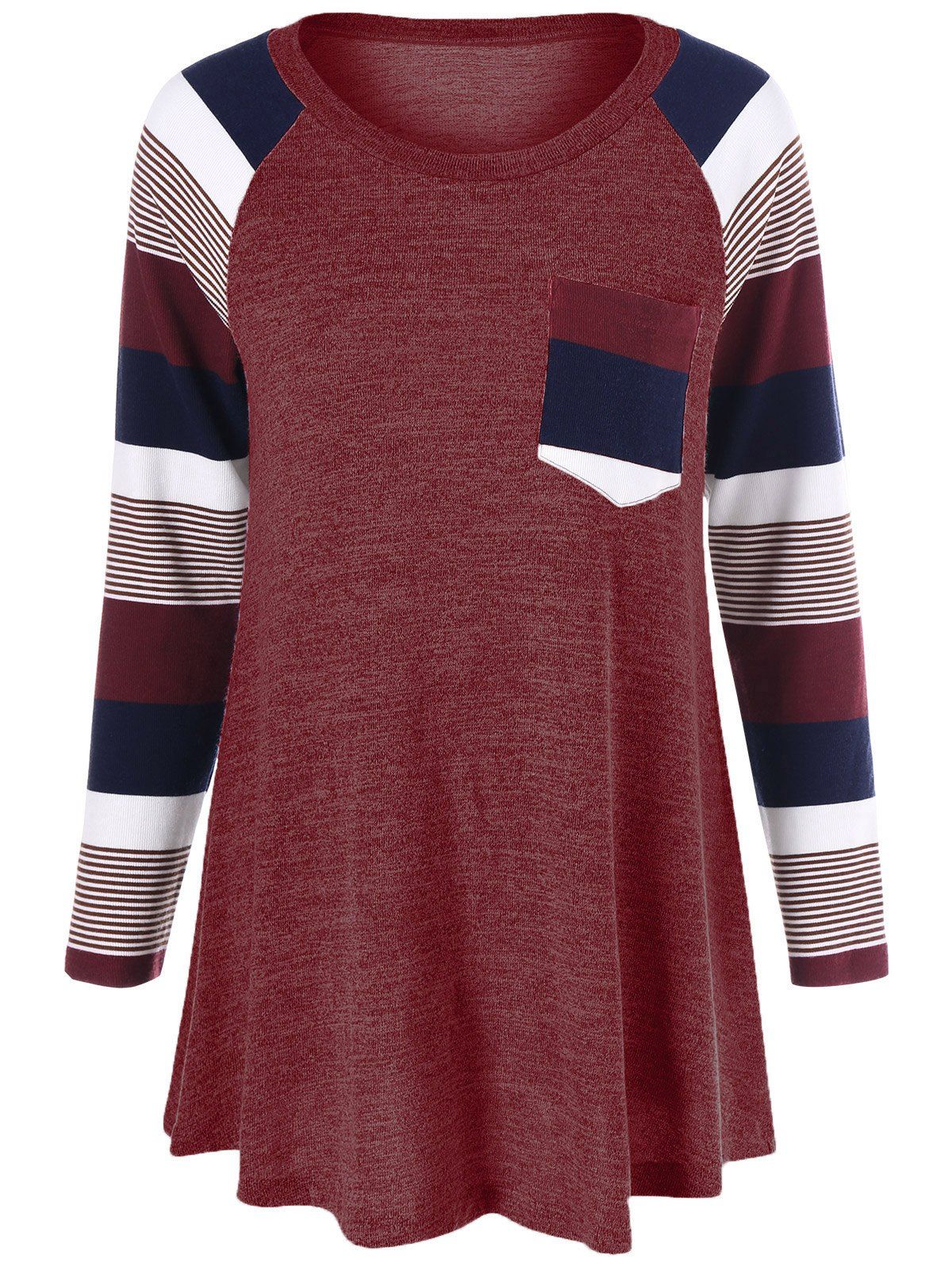 

Striped Trim Knitwear, Brick-red