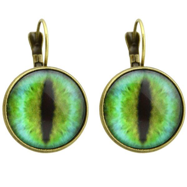 

Clip on Earrings with Cat Eye Pattern Round Pendant, Golden