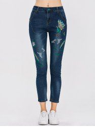 Peacock Embroidered High Waist Jeans