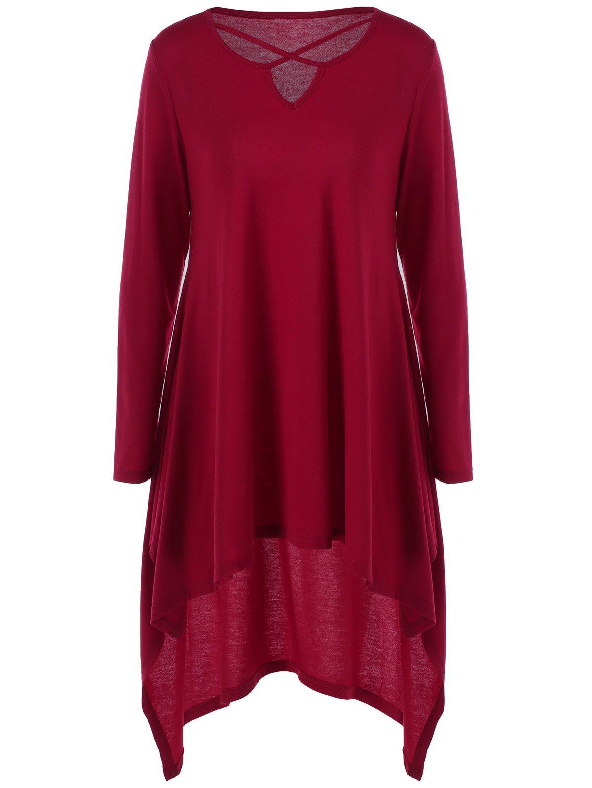 

Cut Out High Low Hem Longline T-Shirt, Wine red