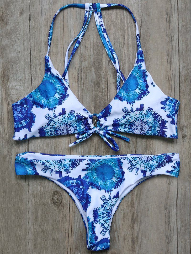 Off Cami String Strappy Printed Bikini Set Rosegal