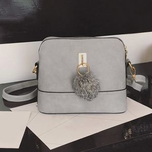 Faux Leather Pom Pom Crossbody Bag