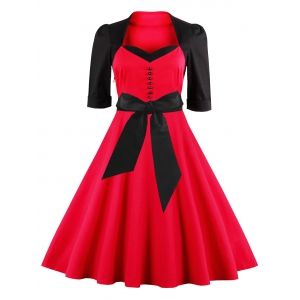 Midi Fit and Flare Two Tone Vintage Dress