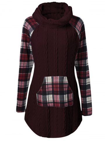2018 Plaid Cable Knit Tunic Sweater In Wine Red 5xl | Rosegal.com