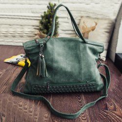 Tassel Rivet PU Leather Tote Handbag