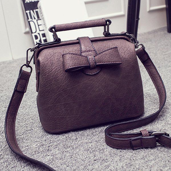 [33 OFF] Bow Faux Leather Crossbody Bag Rosegal