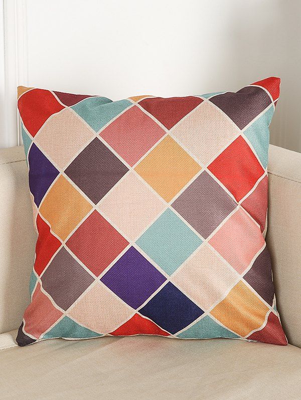 

Colorful Plaid Sofa Bed Throw Linen Pillow Case, Colormix