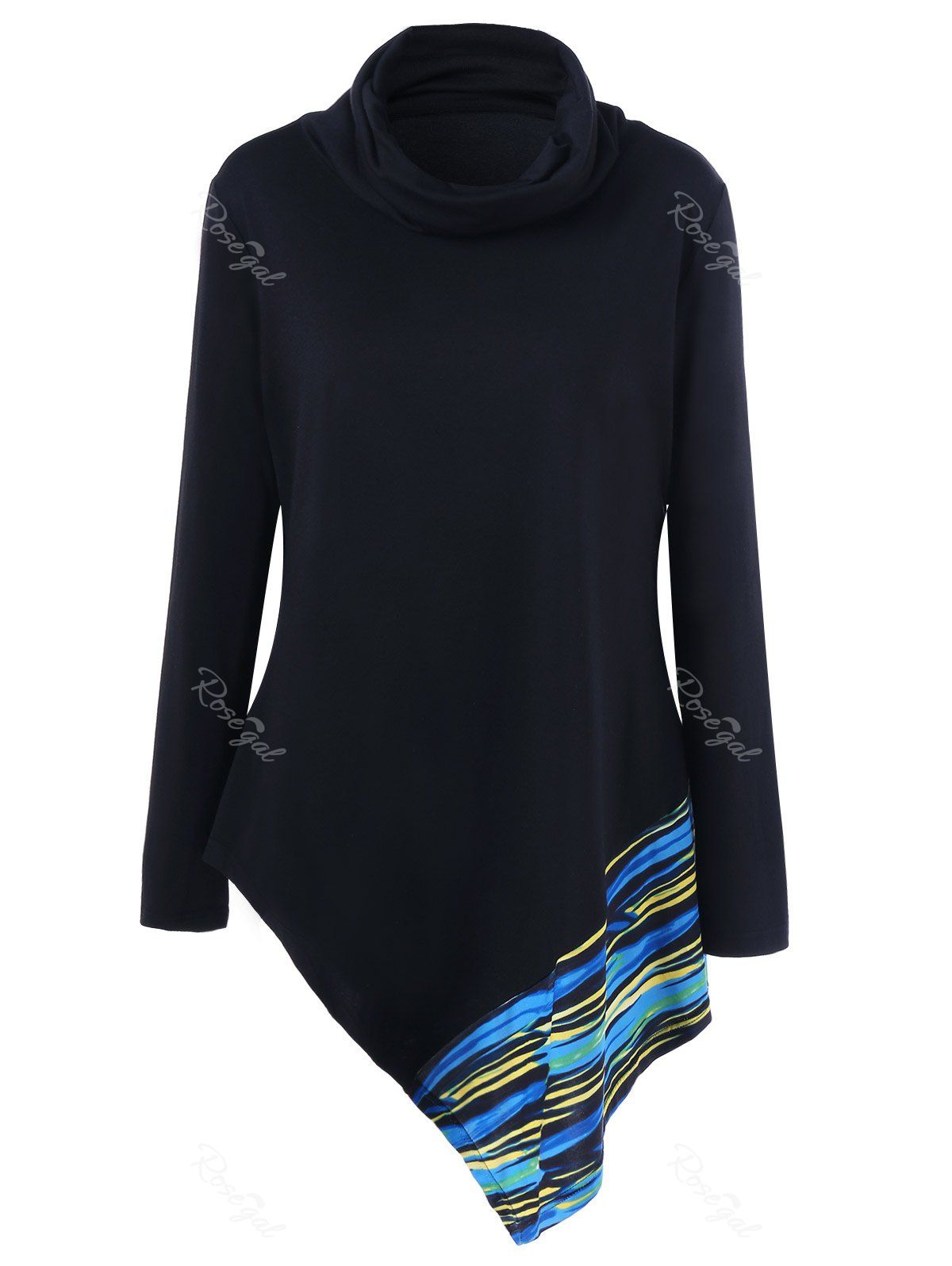

Plus Size Colorful Striped Tunic T-Shirt, Black