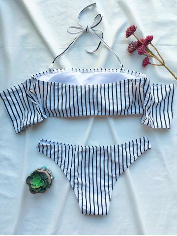 Striped Off The Shoulder Bikini Set