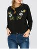 Floral Embroidered Self-Tie Long Sleeve Top -  