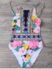 Tropical Floral High Neck One Piece Swimsuit -  