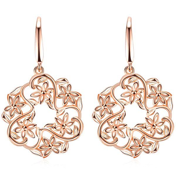 

Hollowed Floral Drop Earrings, Rose gold