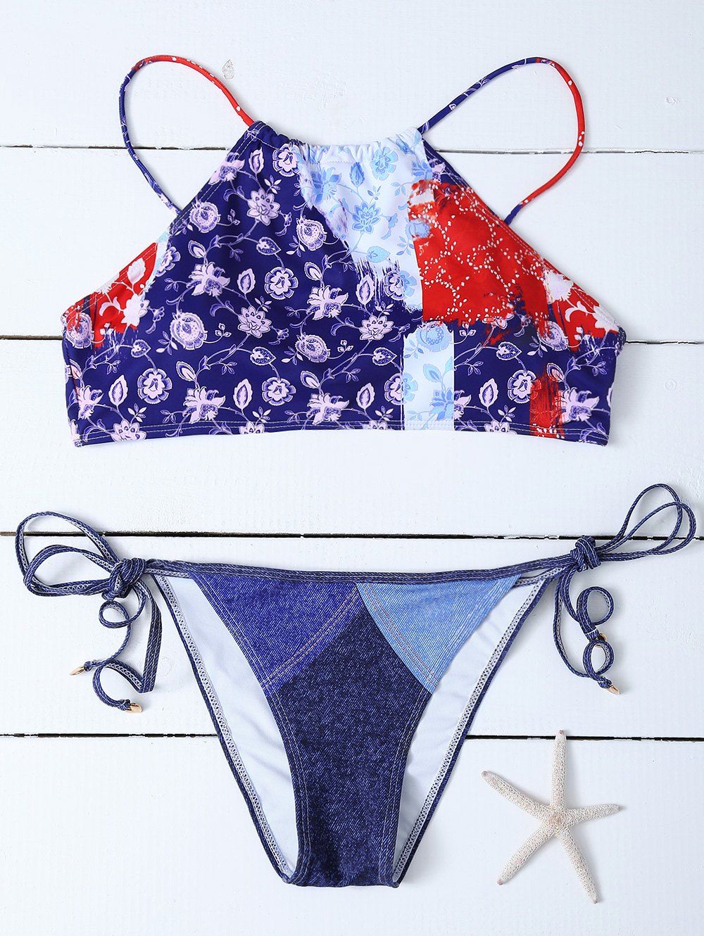 Halter Floral Print Self-Tie Bikini Set [31% OFF] | Rosegal