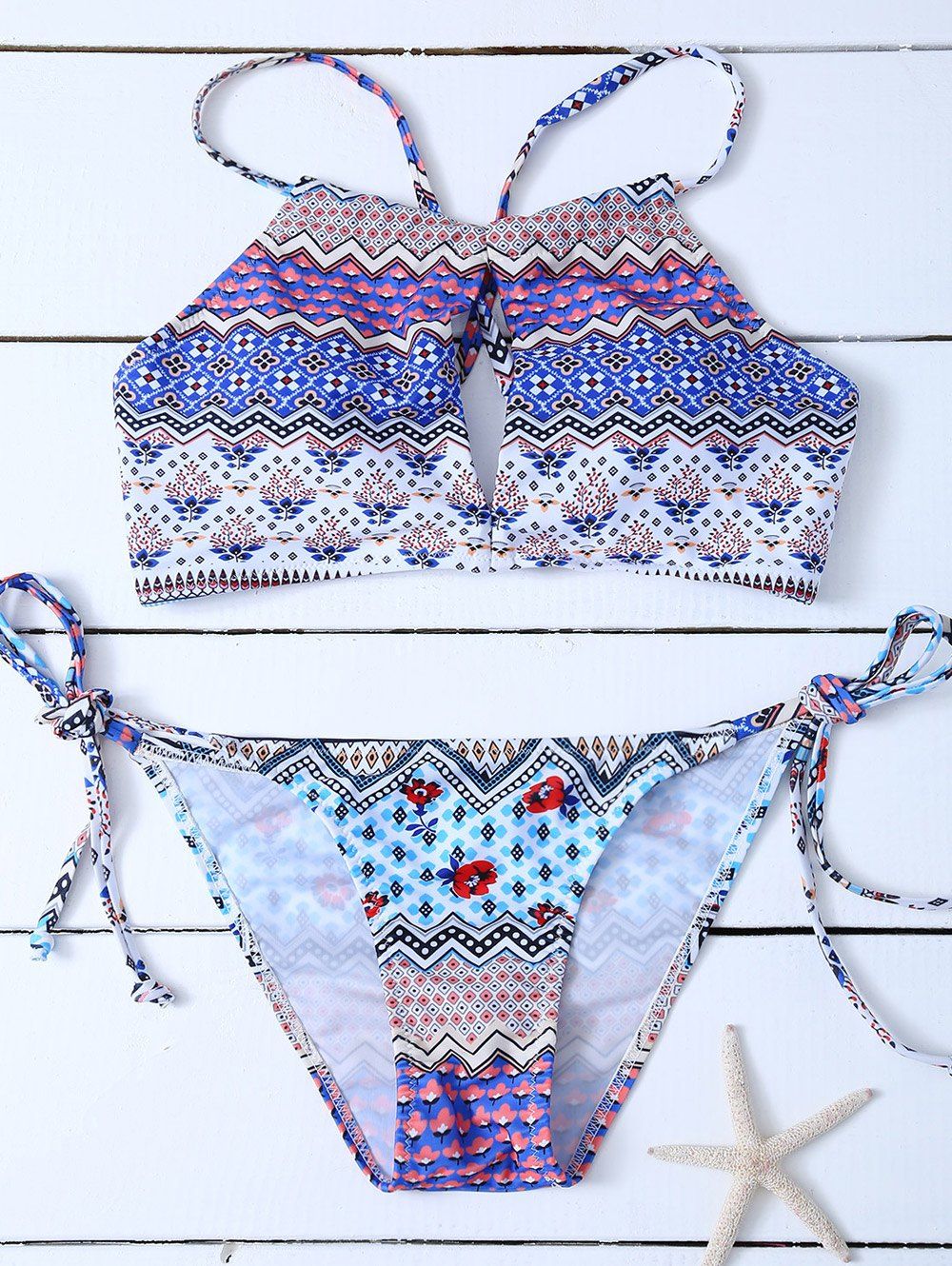 [35% OFF] Halter Padded Printed Boho Bikini Swimwear | Rosegal