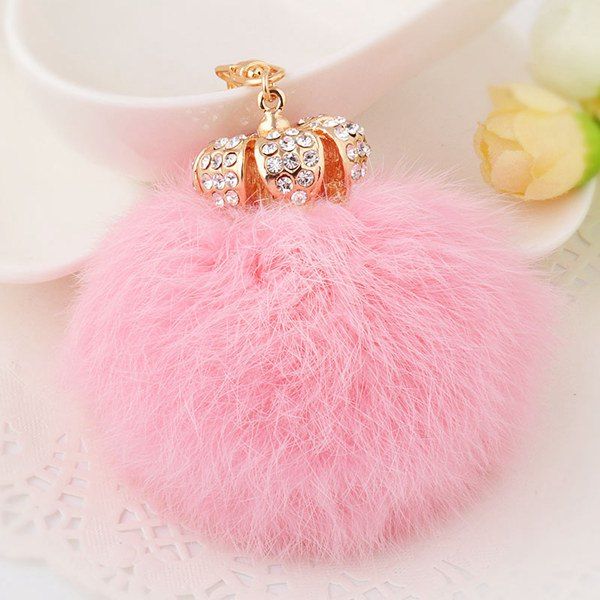 2019 Rhinestone Crown Fuzzy Puff Ball Keychain