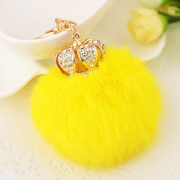 [47 OFF] Rhinestone Crown Fuzzy Puff Ball Keychain Rosegal