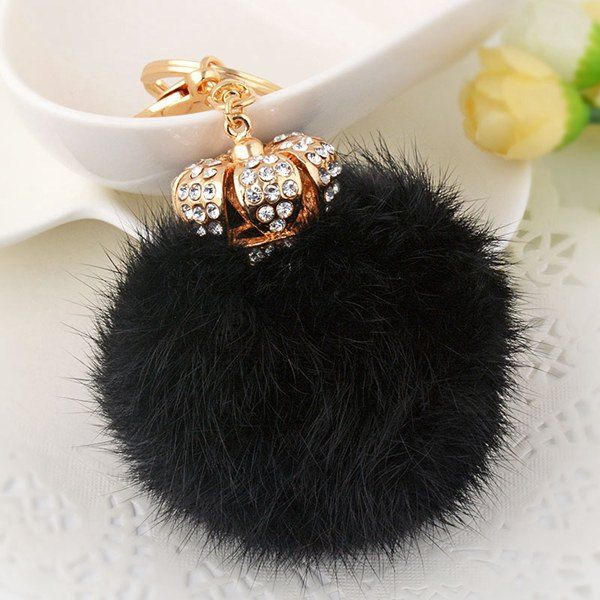 [18% OFF] Rhinestone Crown Fuzzy Puff Ball Keychain | Rosegal