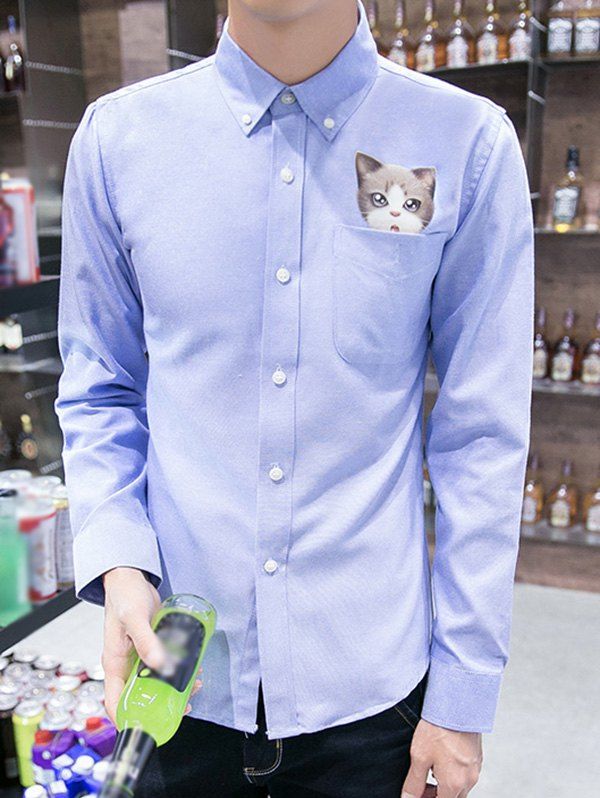 cat print button down shirt
