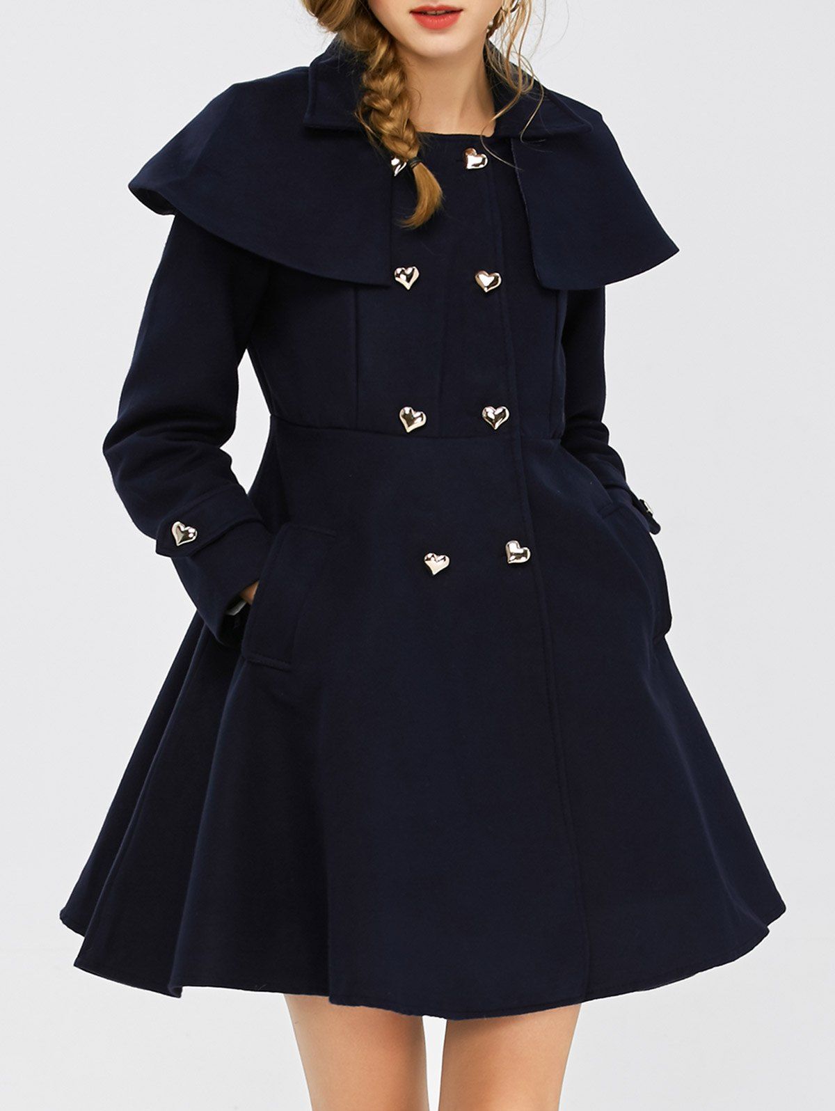 Double Breasted Wool Blend Capelet Coat [38 OFF] Rosegal