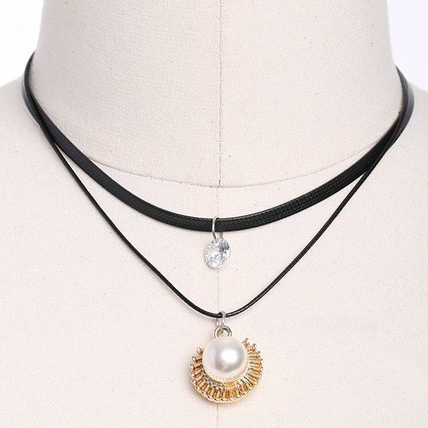 black faux leather pearl rhinestone choker necklace black faux leather pearl rhinestone choker necklace