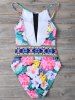 Tropical Floral High Neck One Piece Swimsuit -  