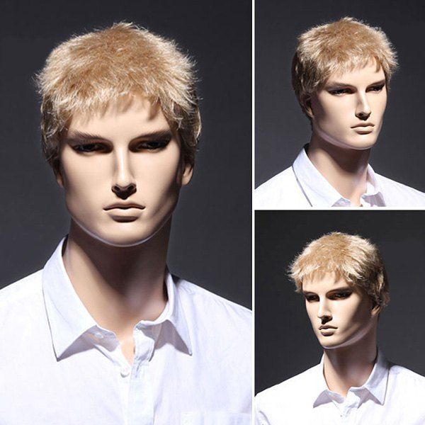 

Short Towheaded Side Bang Straight Synthetic Wig, Dark gold