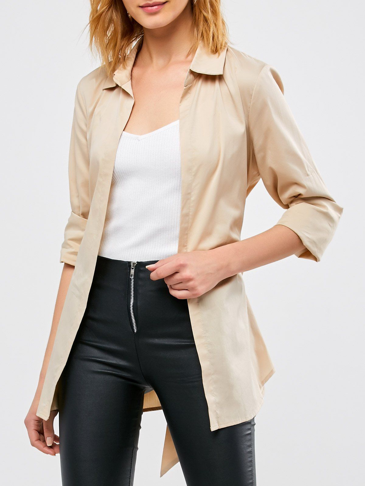 

Belted Open Front Coat, Apricot