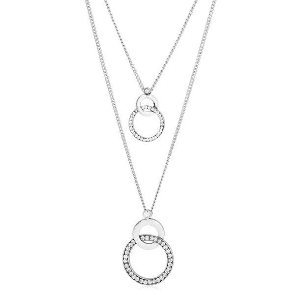 

Vintage Interlocking Layered Rhinestone Necklace, Silver