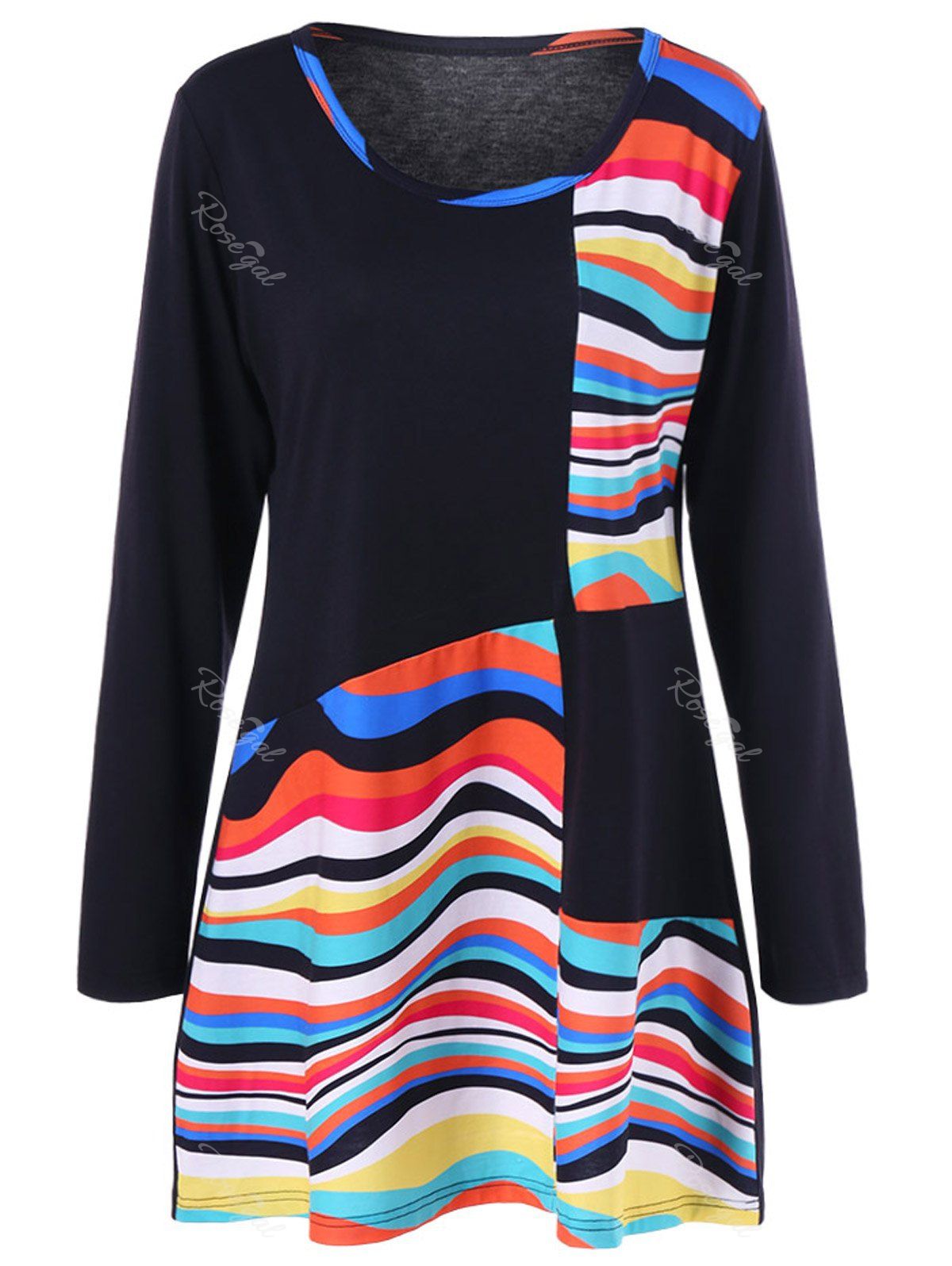 

Plus Size Striped Color Block Tunic T-Shirt, Colormix
