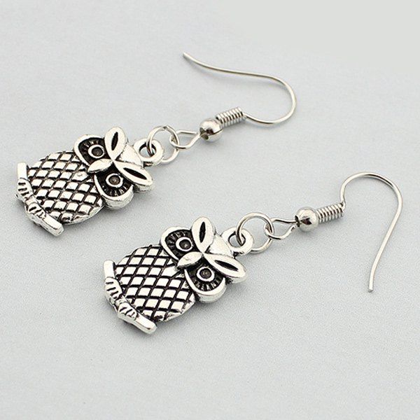 

Owl Drop Earrings, Silver