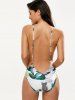 Drop Armhole Palm Leaf Print Swimsuit -  