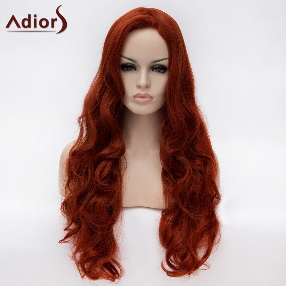 

Adiors Long Side Parting Fluffy Wavy Synthetic Wig, Wine red
