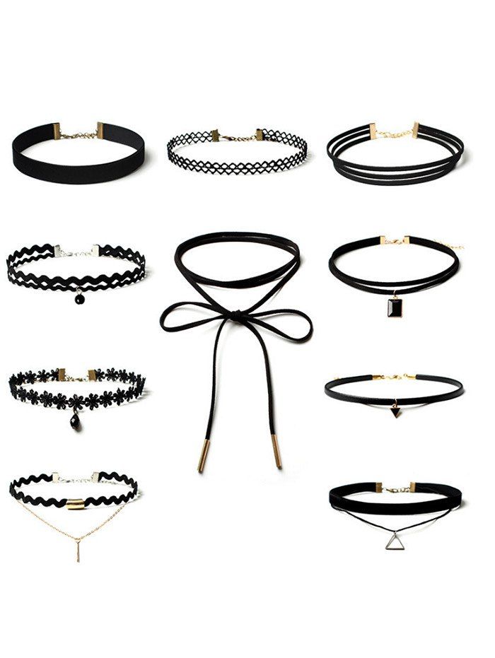 

Flower Triangle Bar Choker Necklace Set, Black