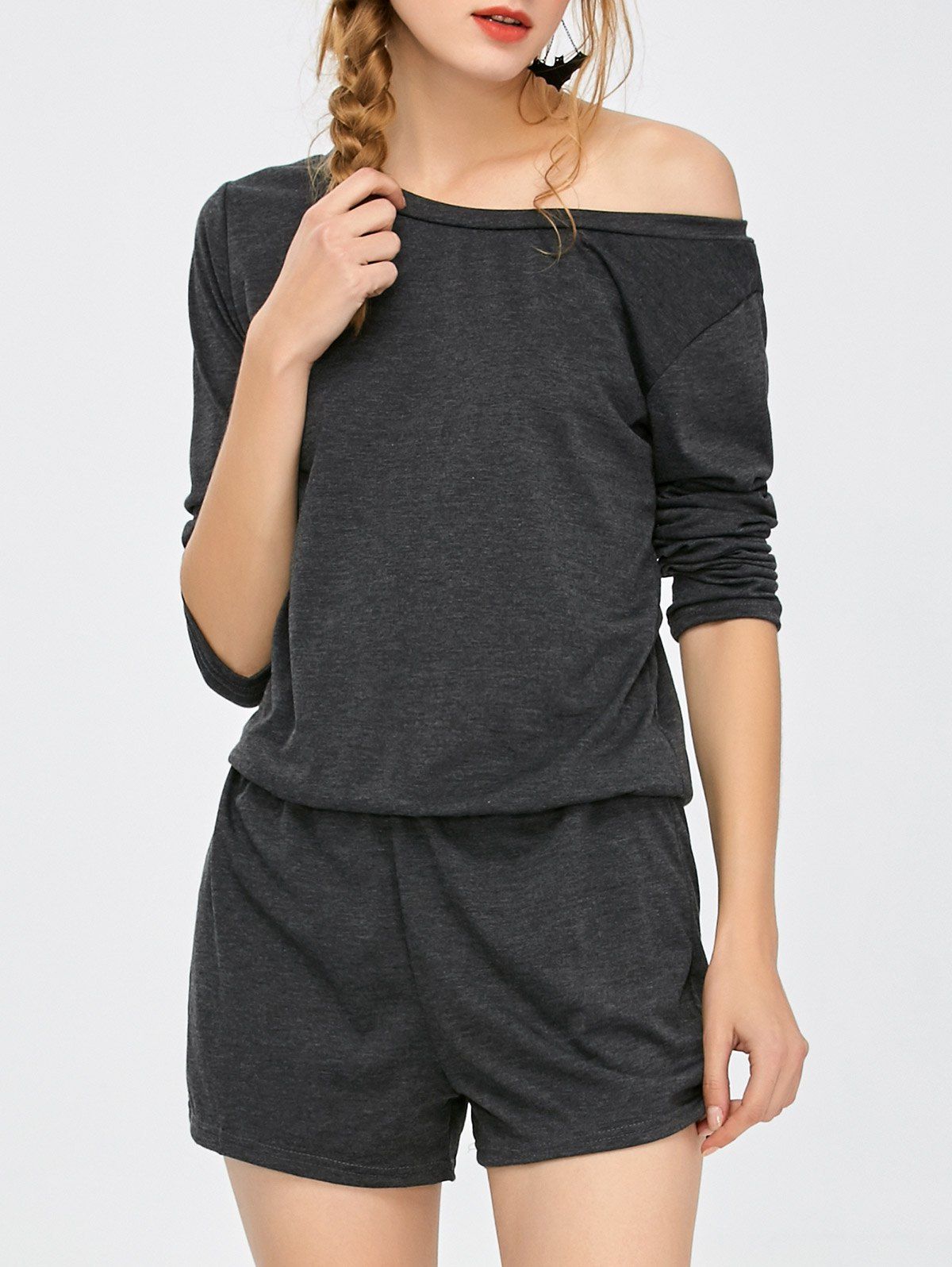 [25 OFF] Elastic Waist Long Sleeve Romper Rosegal