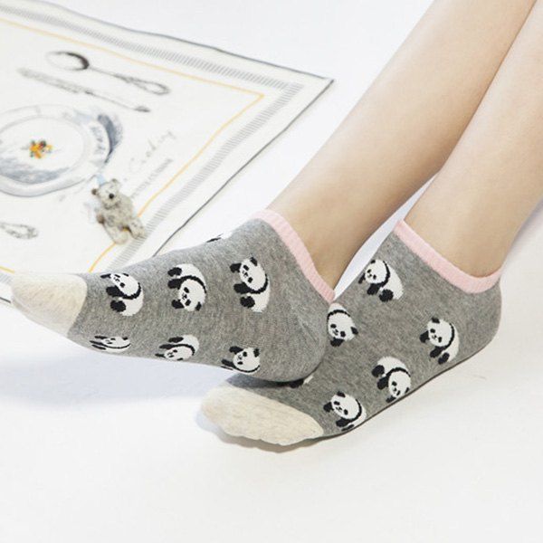 

2 Pairs of Cartoon Panda Patterned Cotton Blend Short Ankle Socks, Colormix