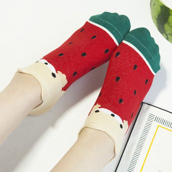 

2 Pairs of Watermelon Patterned Cotton Blend Ankle Socks, Colormix