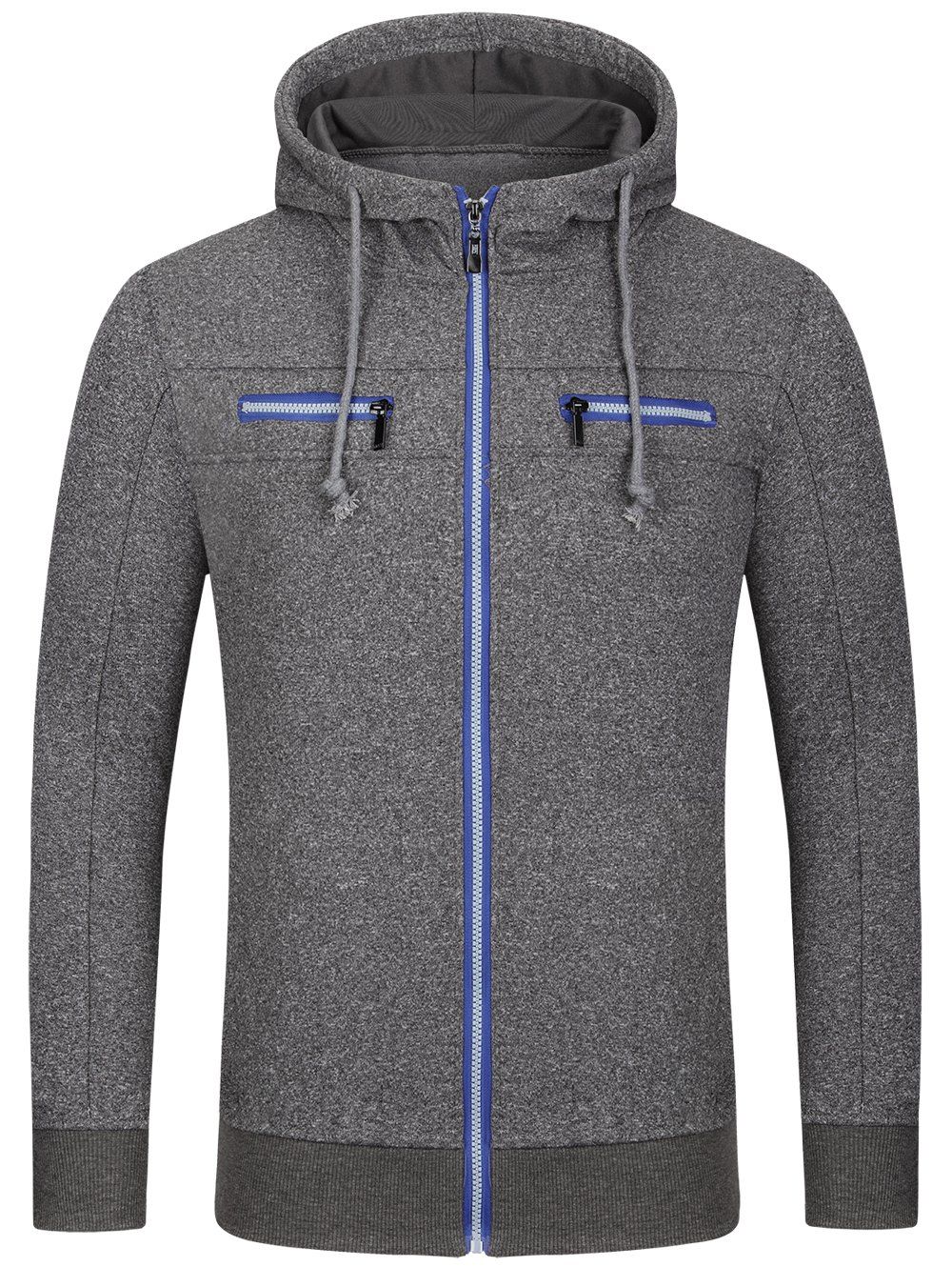 

Pocket Drawstring Zip Up Hoodie, Deep gray