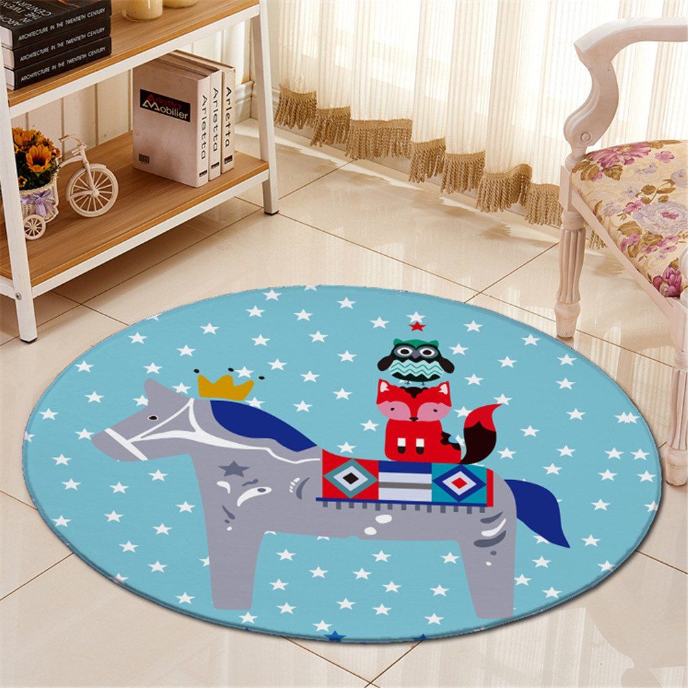 

Cartoon Animal Antislip Bedroom Floor Round Carpet, Azure