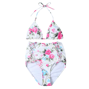 Floral Xl Floral High Waisted Triangle Bikini Set Rosegal Com