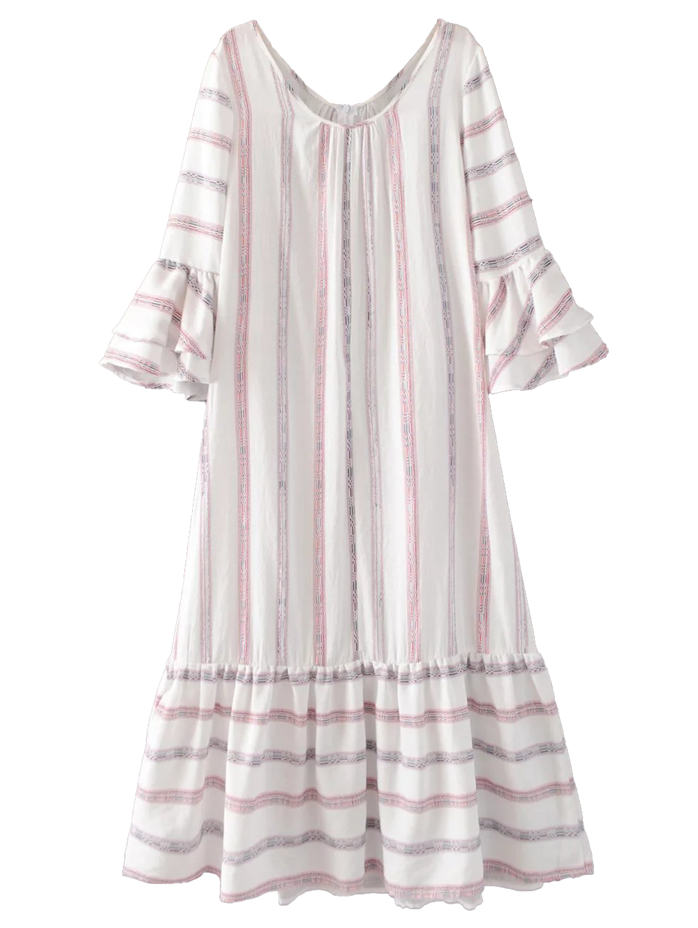 2018 A Line Flare Sleeve Striped Maxi Dress In White S | Rosegal.com
