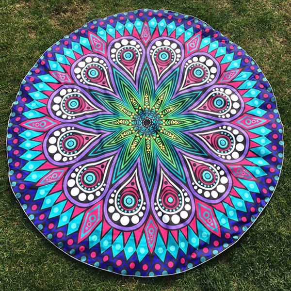 

Round Beach Throw with Crystal Flower Paisley Printed, Blue